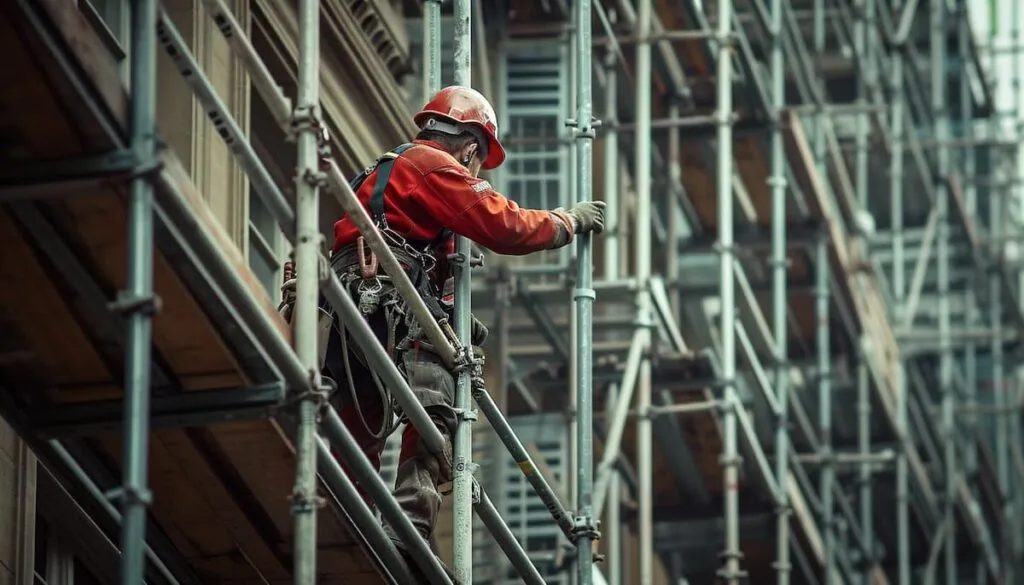 travailleur de chantier qui travaille sur un échafaudages