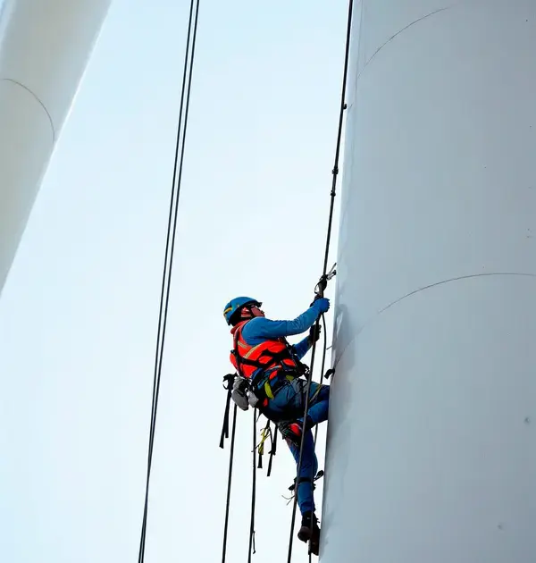 personne entrain de passer les test pour le travail en hauteur muni de harnais de sécurité