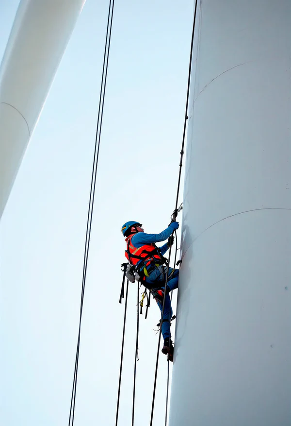personne entrain de passer les test pour le travail en hauteur muni de harnais de sécurité