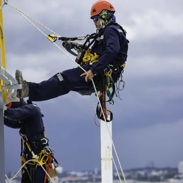 deux travailleur qui est attaché à une infrastructure travaillant en hauteur se formant en IRATA